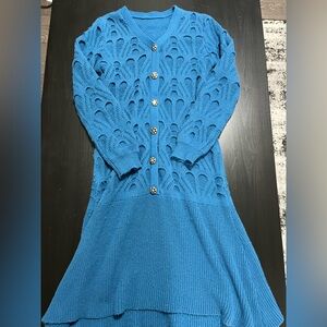 Blue Knit Button-Up Dress